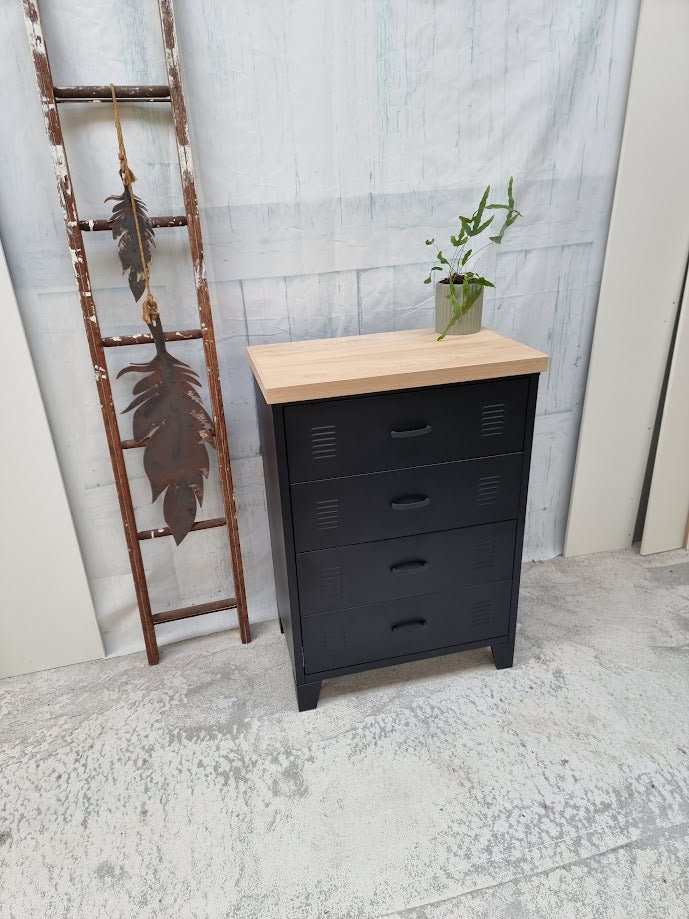 Black Tall boy Drawers Oak top