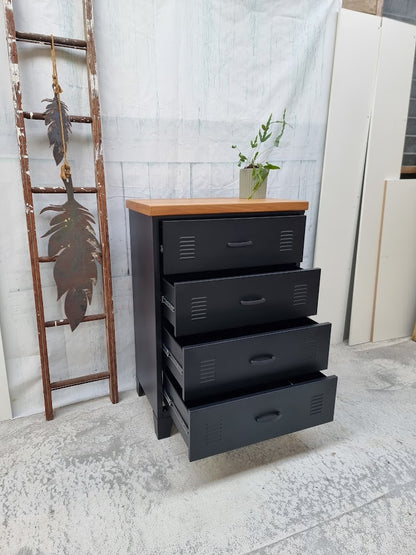 Black Tall boy Drawers Rimu top