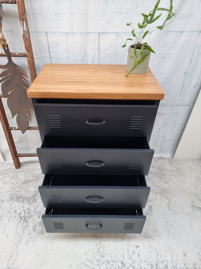 Black Tall boy Drawers Rimu top