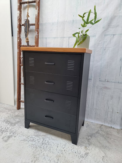 Black Tall boy Drawers Rimu top