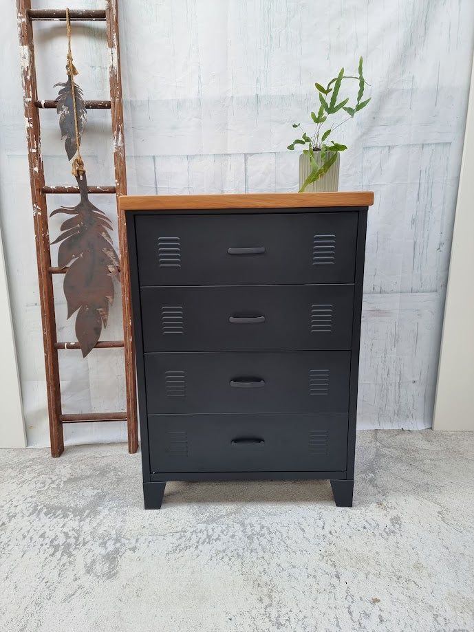 Black Tall boy Drawers Rimu top