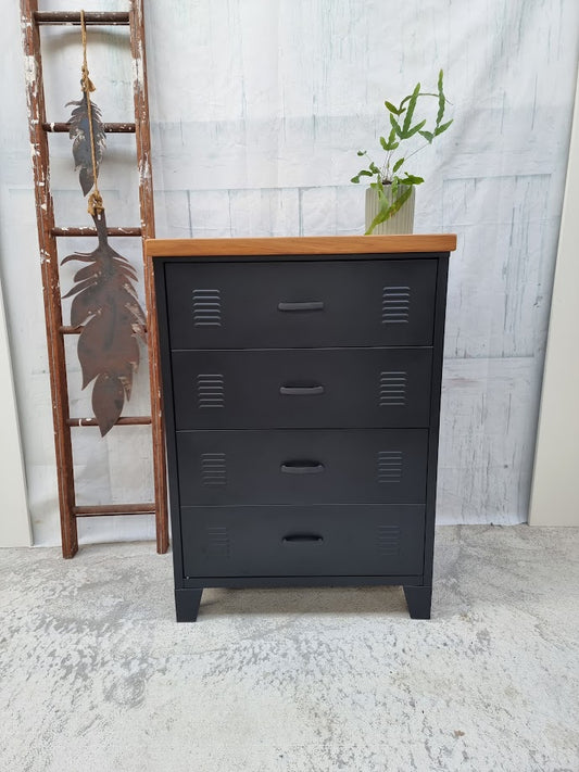 Black Tall boy Drawers Rimu top