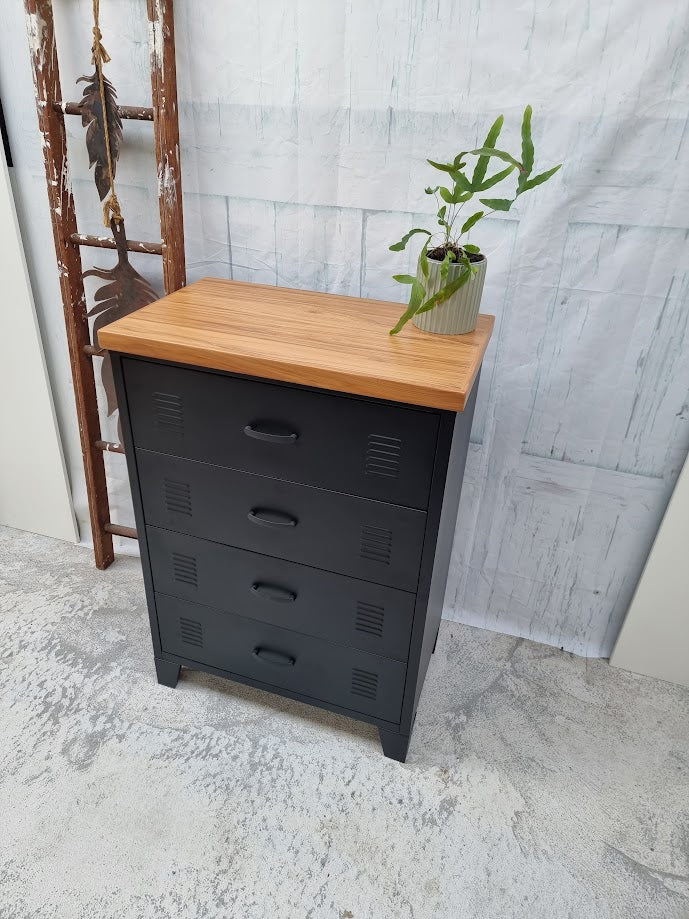 Black Tall boy Drawers Rimu top