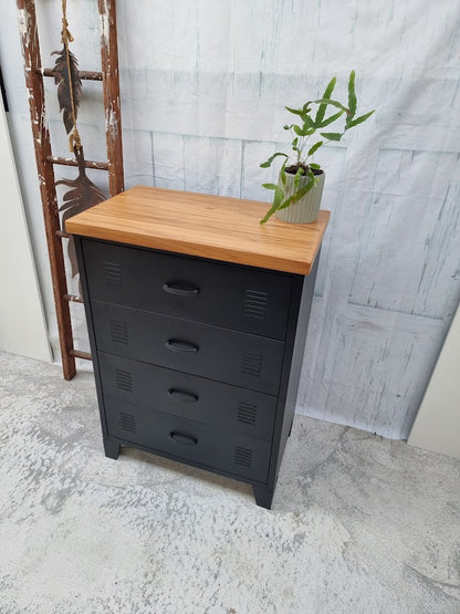 Black Tall boy Drawers Rimu top
