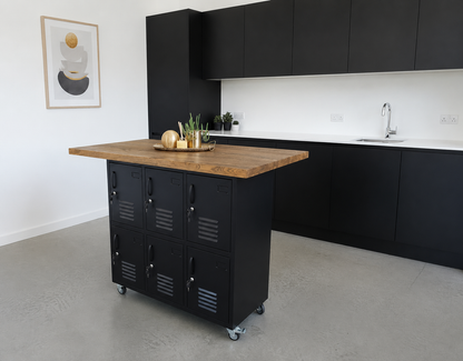 Black Industrial Metal Kitchen Island – Rustic Oak Top