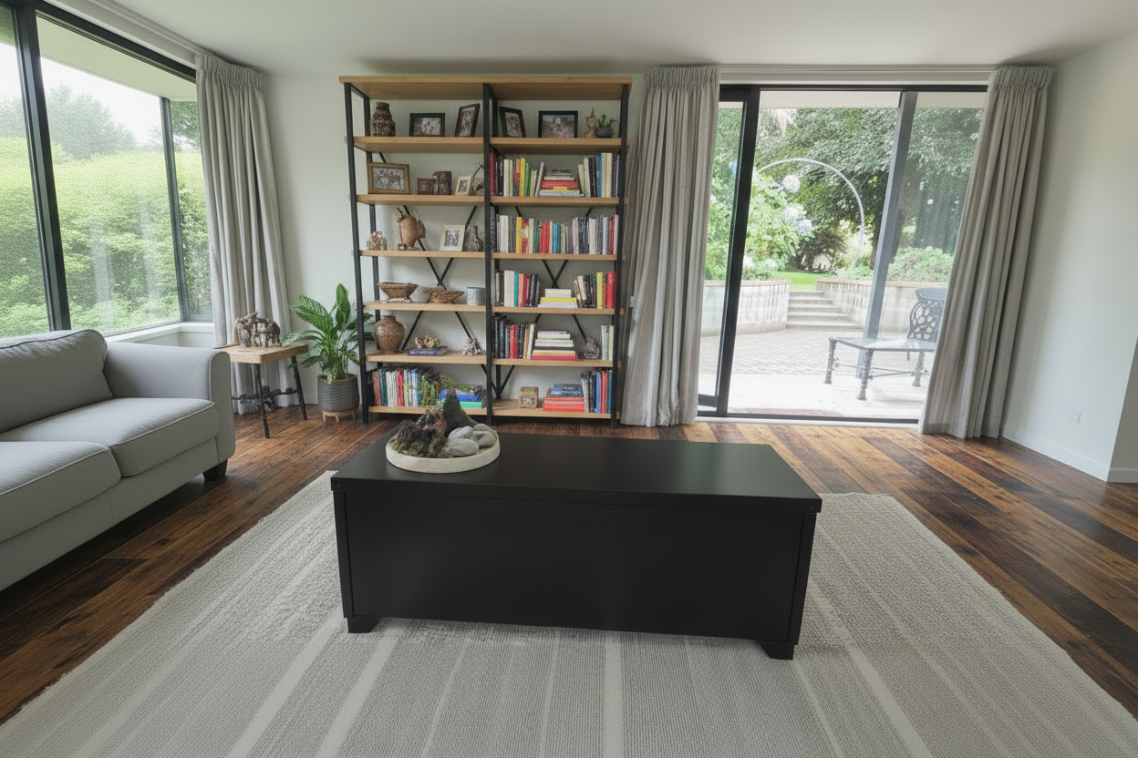 Back of industrial metal coffee table