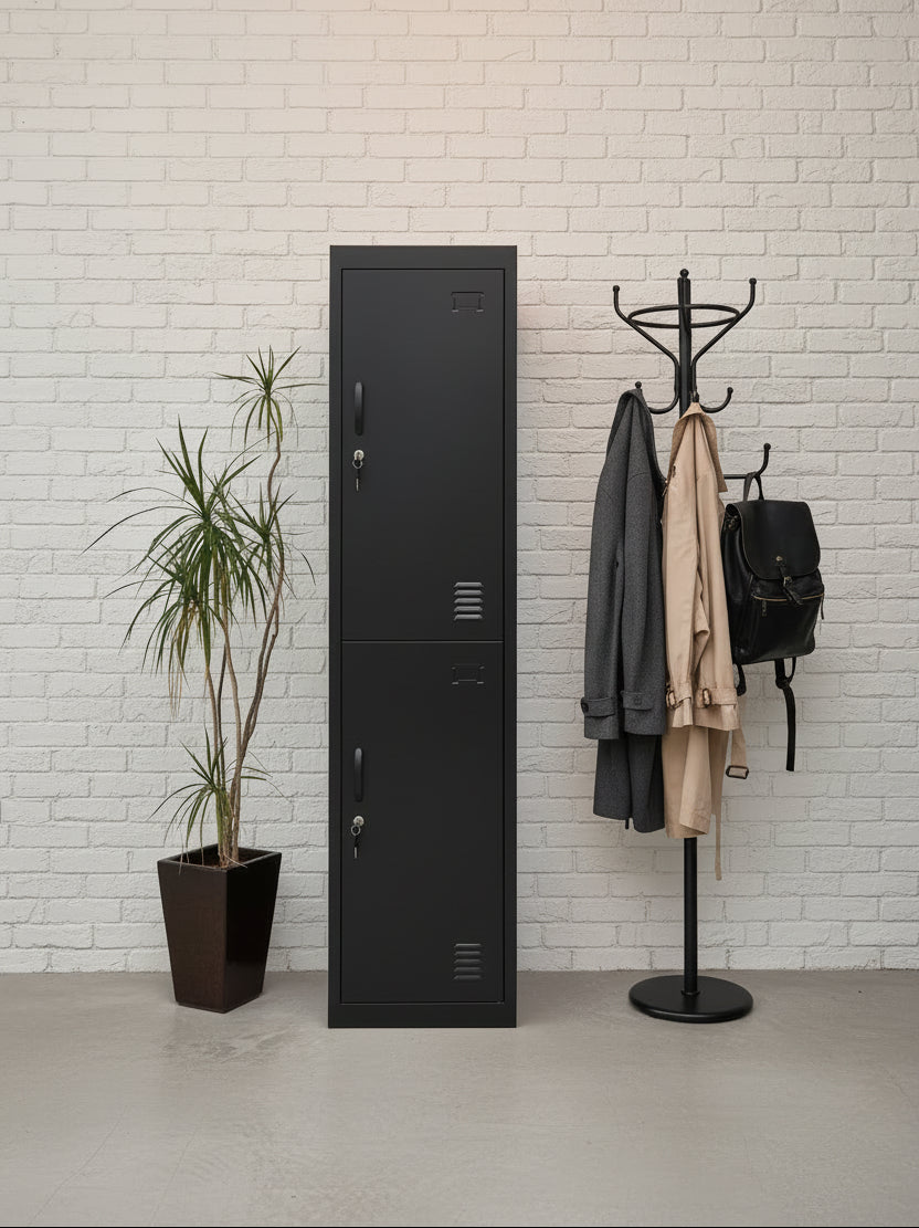 Black 2 Door Slim metal locker cabinet 