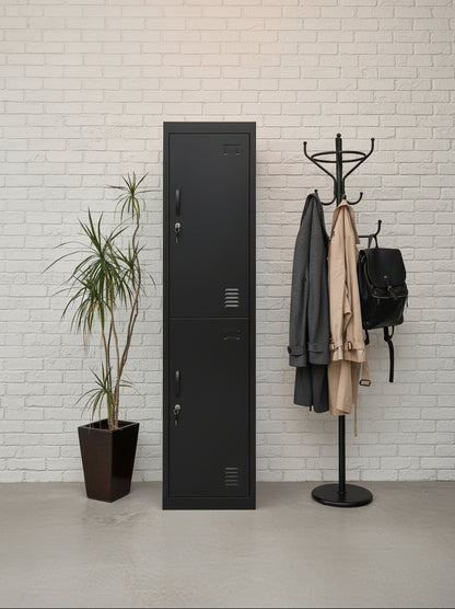 Black 2 Door Slim metal locker cabinet 