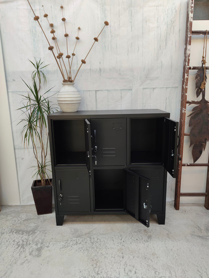Black 6 Door Locker cabinet showing great storage inside
