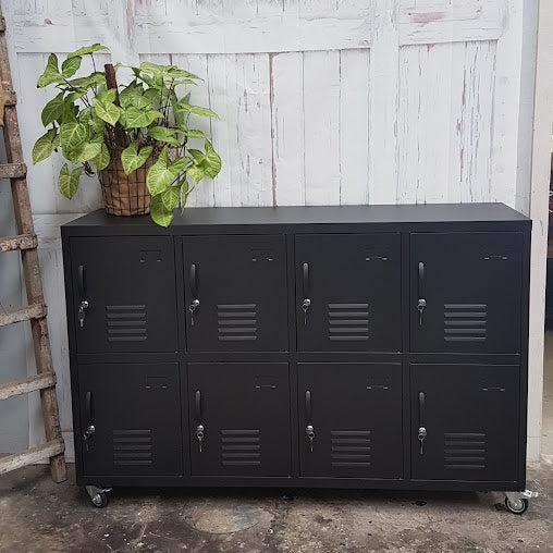 Industrial Metal Sideboard Locker – 8 Door Storage Cabinet (1500mm) on casters