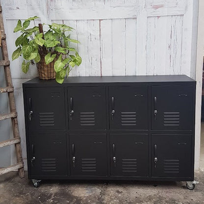 Industrial Metal Sideboard Locker – 8 Door Storage Cabinet (1500mm) on casters