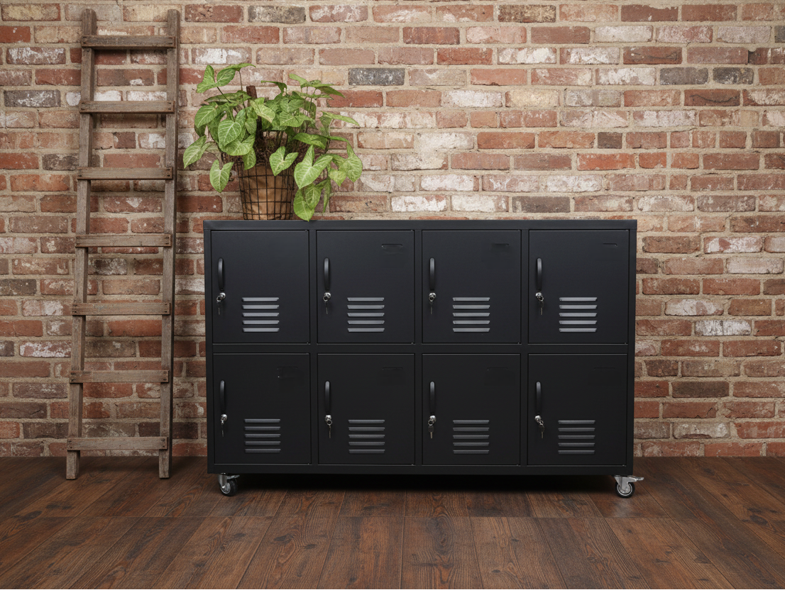 Industrial Metal Sideboard Locker – 8 Door Storage Cabinet (1500mm) on casters wheels