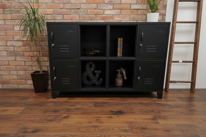Black Industrial Metal Bookshelf Locker Cabinet with open middle Display and lockable storage