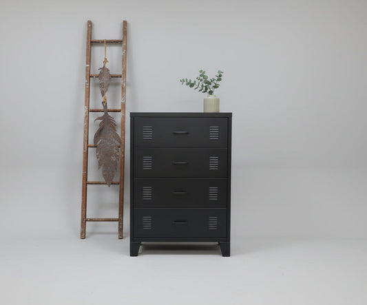 Black Metal Tallboy Drawer Cabinet