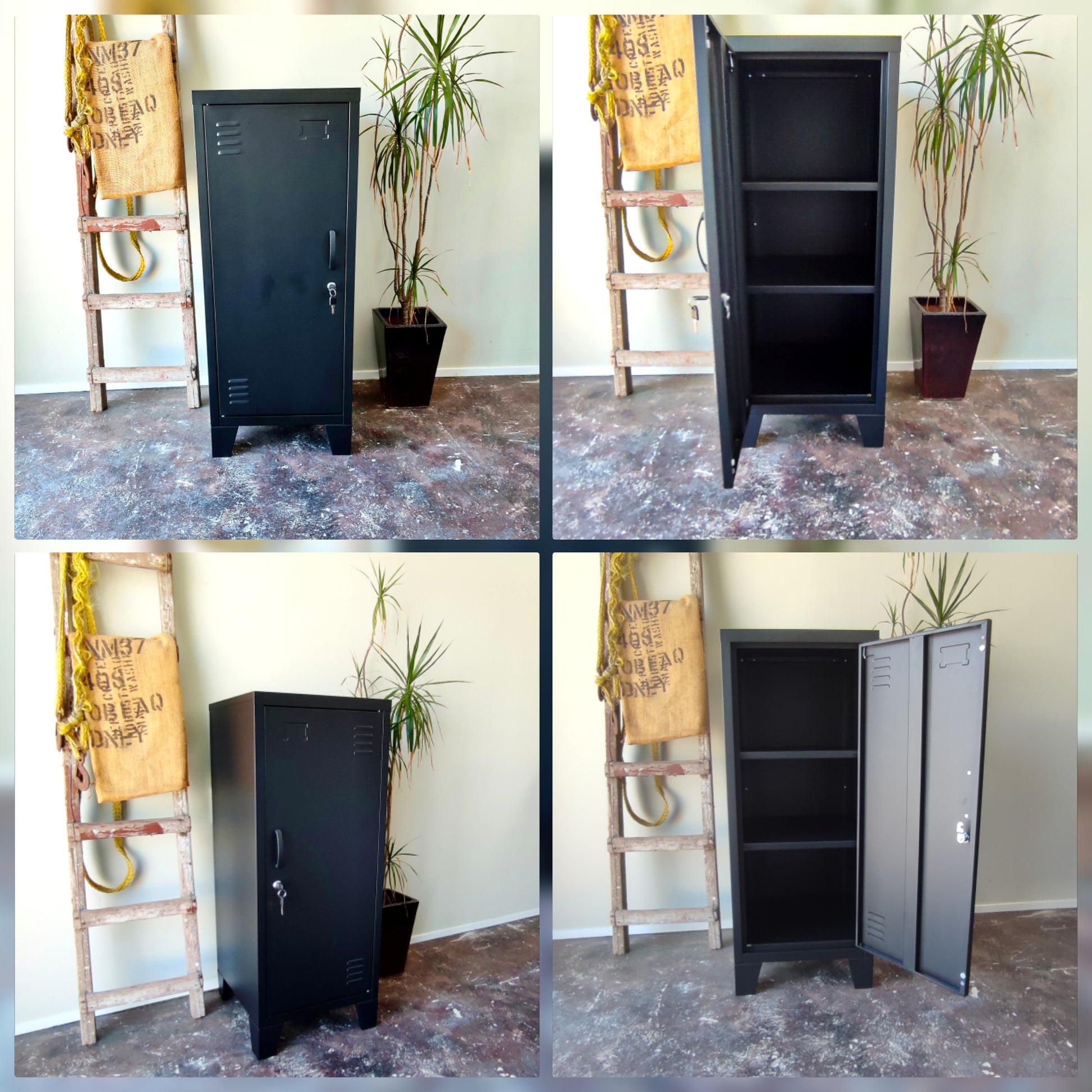 Black Slim Metal Side Cabinet – Narrow Storage & Tall Bedside NZ