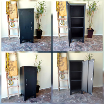 Black Slim Metal Side Cabinet – Narrow Storage & Tall Bedside NZ