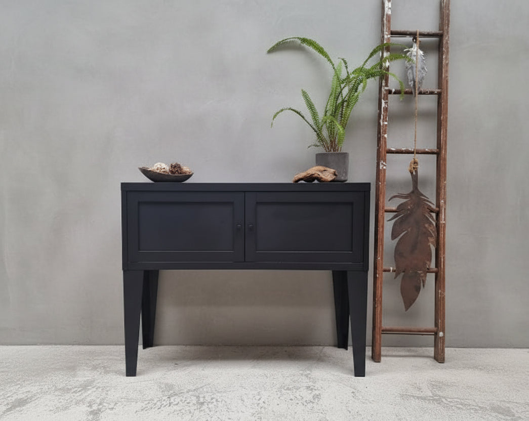 Black industrial Metal Hall Table with Storage