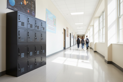 Black metal 16-door school locker cabinet