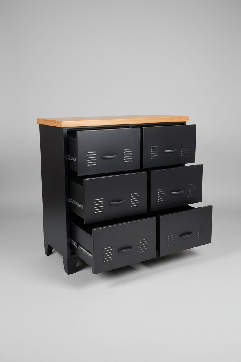 Black metal Durable Metal Drawers with Recycled Rimu Top