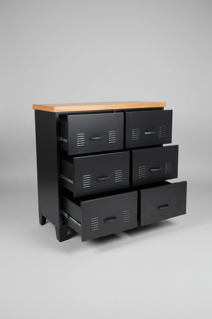 Black metal Durable Metal Drawers with Recycled Rimu Top