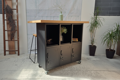 Black metal kitchen Island with open display in NZ