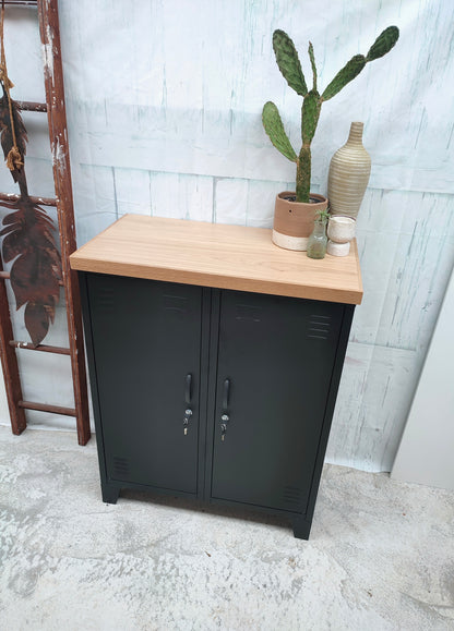 Double Side Cabinet with Oak Top – Metal Storage Locker NZ