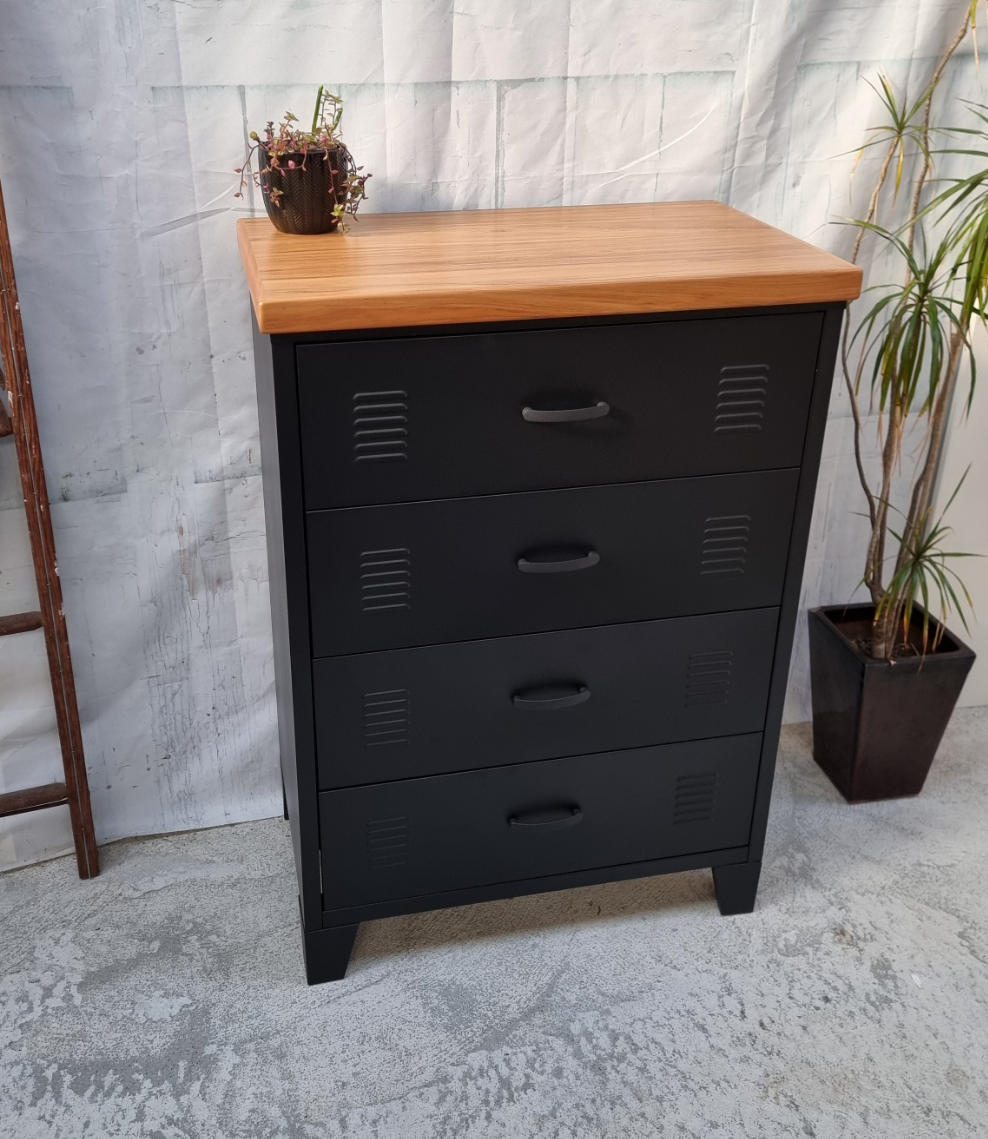 Black Tall boy Drawers Rimu top