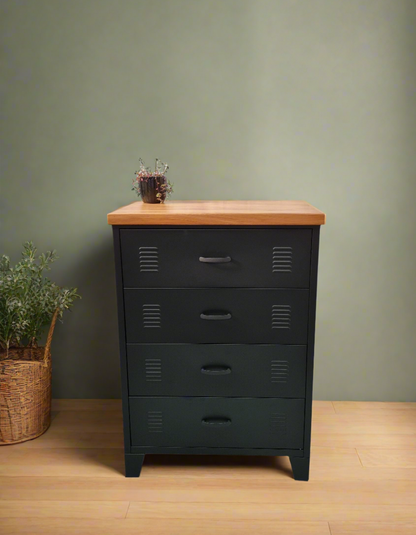 Black Tall boy Drawers Rimu top