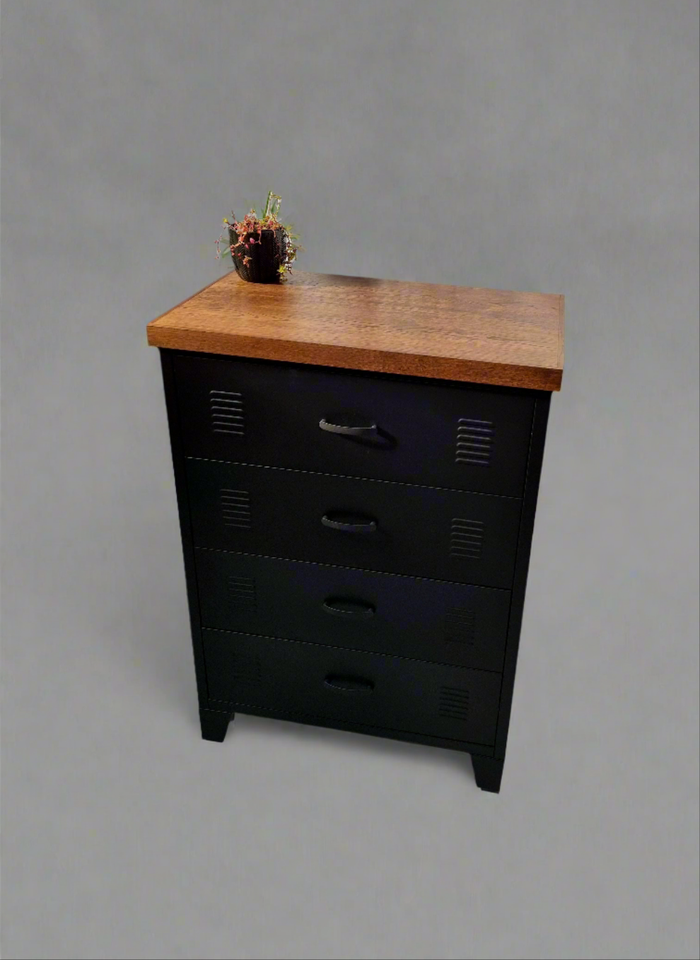 Black Tall boy Drawers Dark Oak top