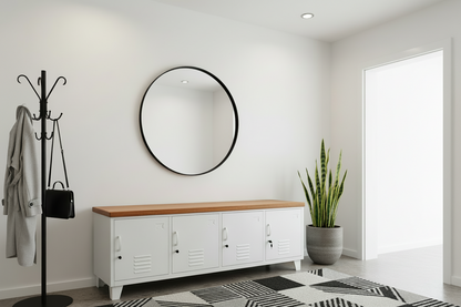 Large Industrial TV Cabinet -White - Rimu top