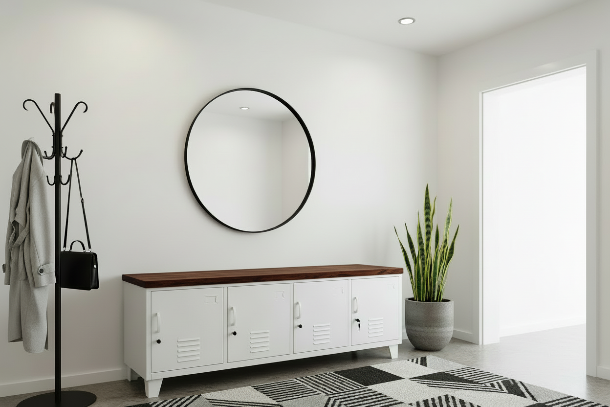 Large Industrial TV Cabinet - White - Dark Oak top