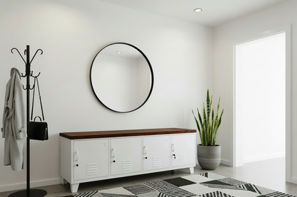 Large Industrial TV Cabinet - White - Dark Oak top