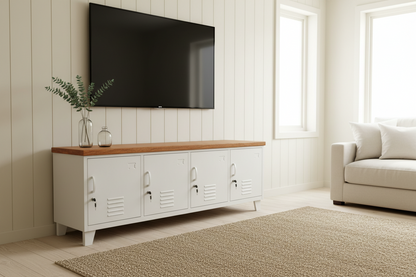 Large Industrial TV Cabinet -White - Rimu top