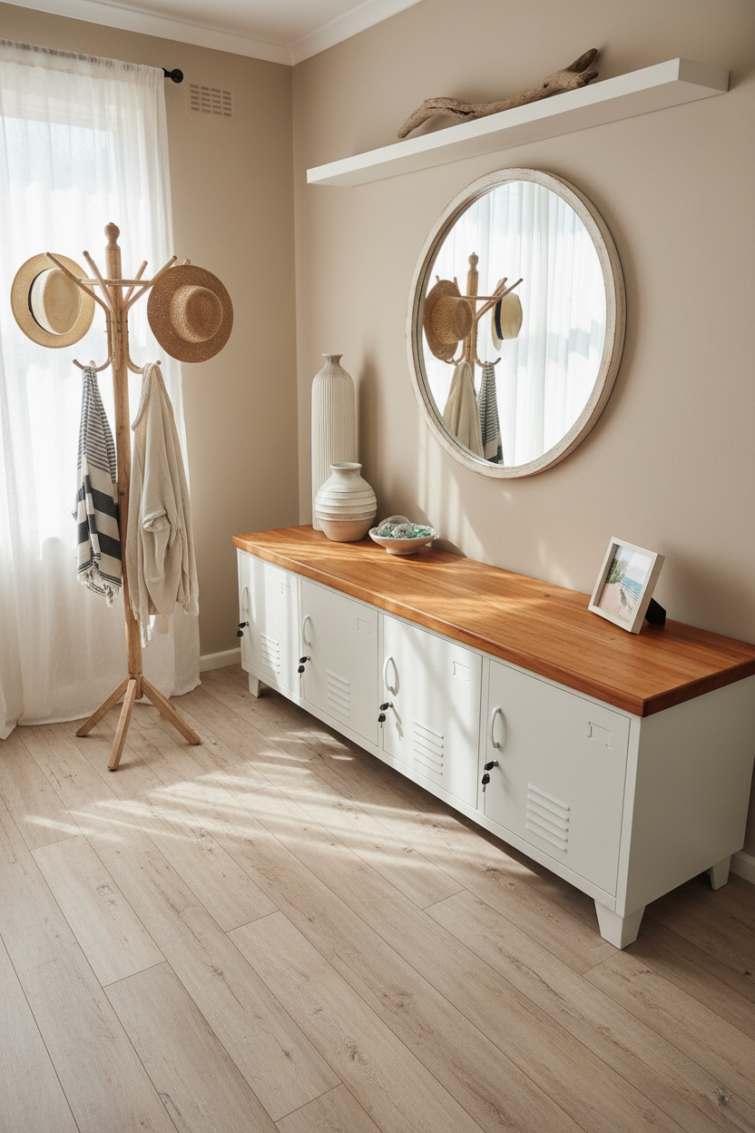 Large Industrial TV Cabinet -White - Rimu top