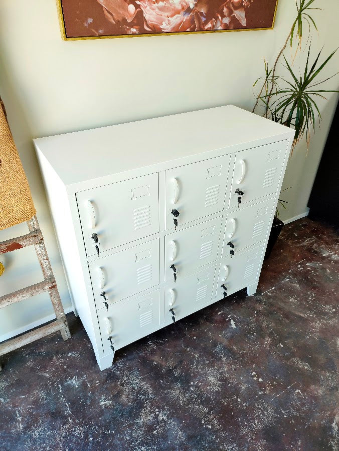 White 9 Door Metal Locker Cabinet