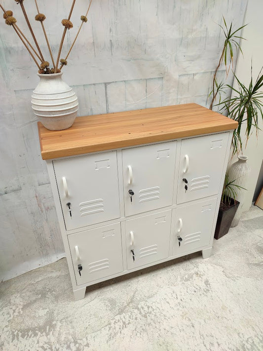 White 6 Door Locker Cabinet Rimu top