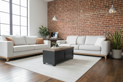 Industrial Black metal coffee table with storage and rustic dark Oak top