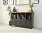 Black Industrial Metal Bookshelf Locker Cabinet with Dark Oak Top