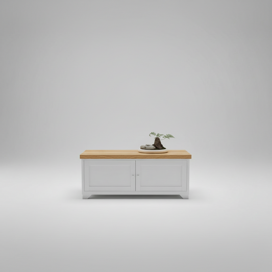 Industrial Metal Coffee Table with Oak top- Cabinet with Storage