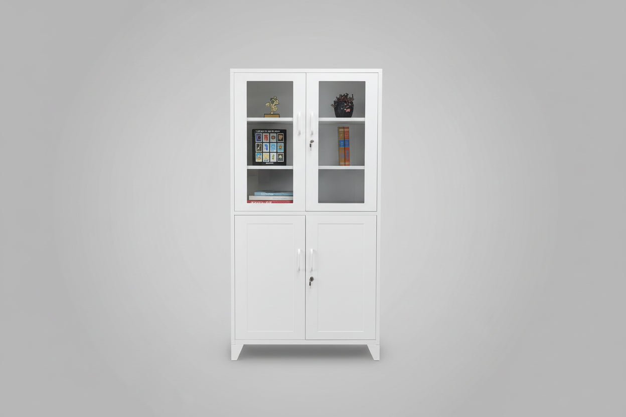Industrial Metal Glass Display Locker Cabinet – White