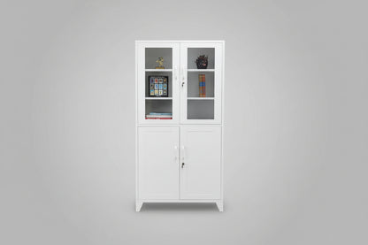 Industrial Metal Glass Display Locker Cabinet – White