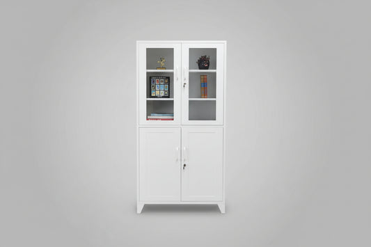 Industrial Metal Glass Display Locker Cabinet – White