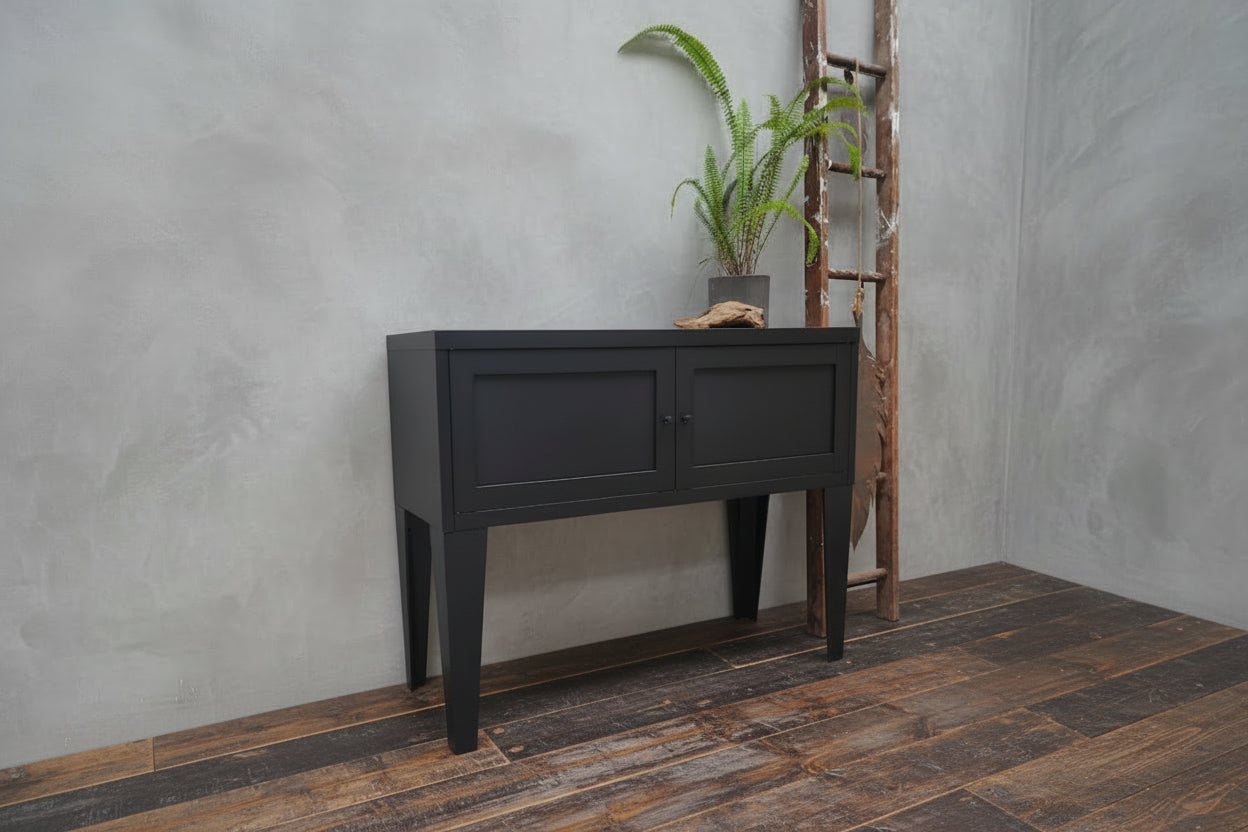 Industrial Metal Hall Table Cabinet – Storage Console Black