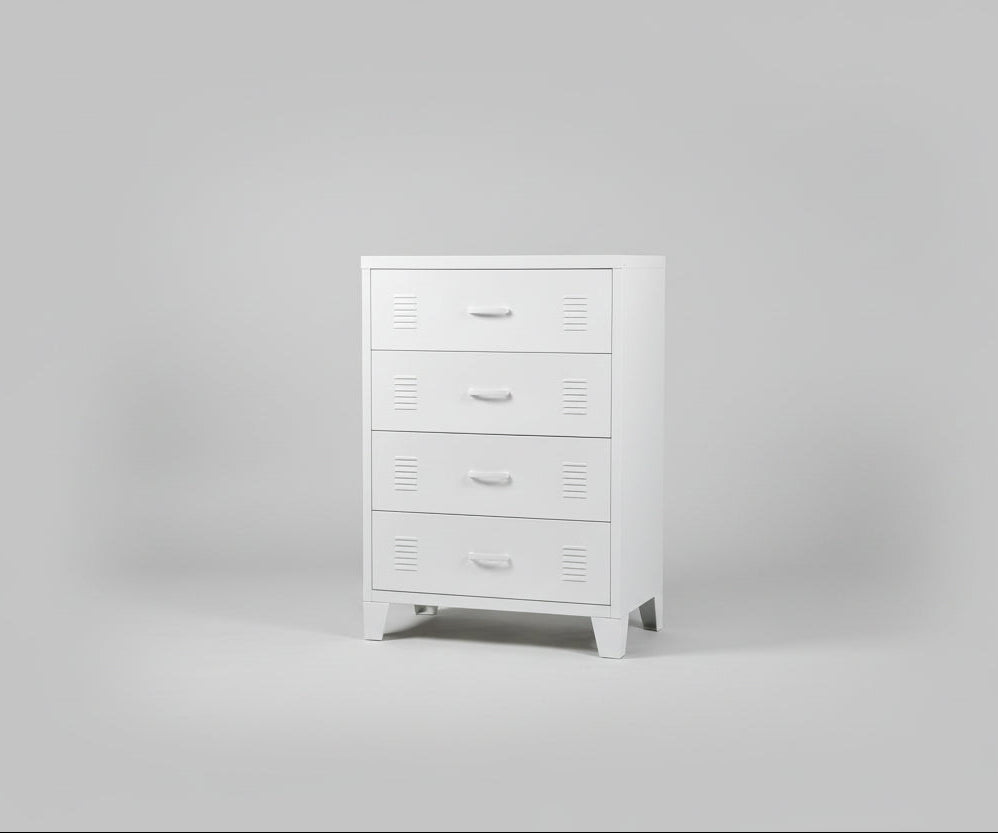 Industrial White metal tallboy locker-style dresser