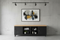 Large Black industrial metal cabinet with Oak top with open shelving