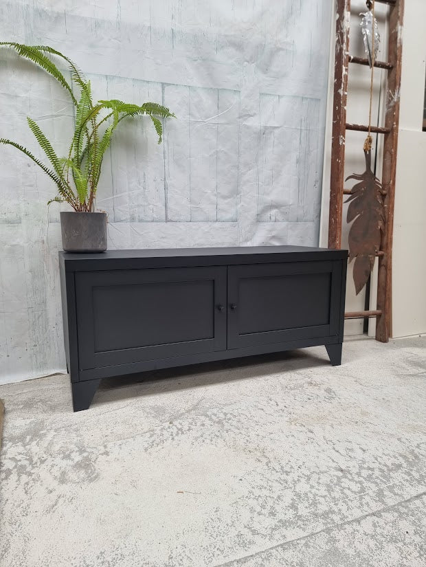 Matte black industrial metal bench