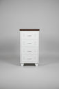 White metal 4 drawer tallboy cabinet with dark Oak top