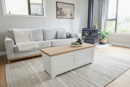 Oak Industrial Metal Coffee Table- Cabinet with Storage