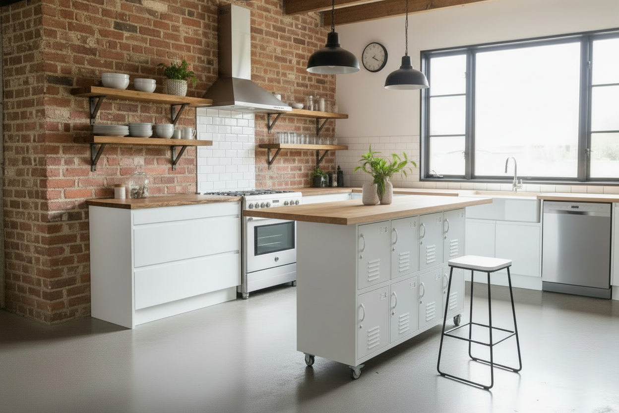Oak white 8 door industrial kitchen island