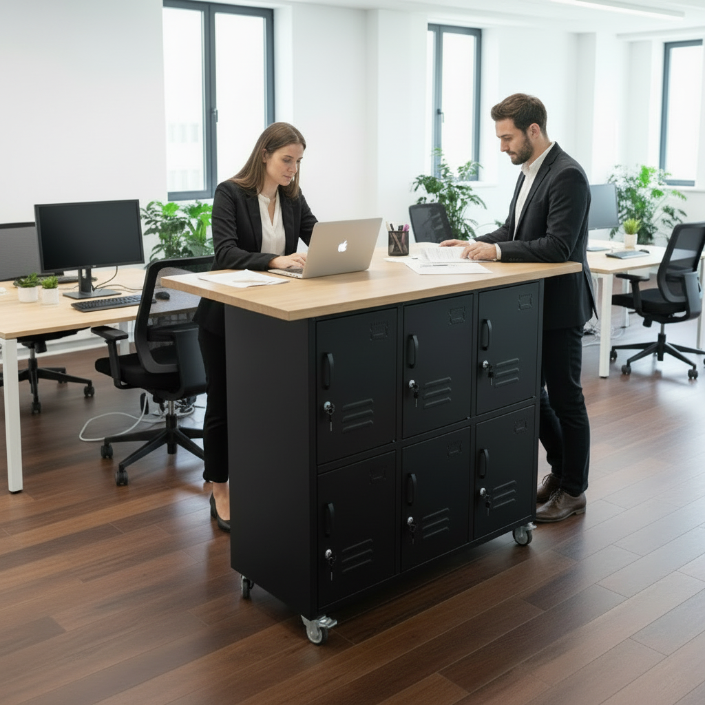 Office workstation black 6 Door locker  Oak